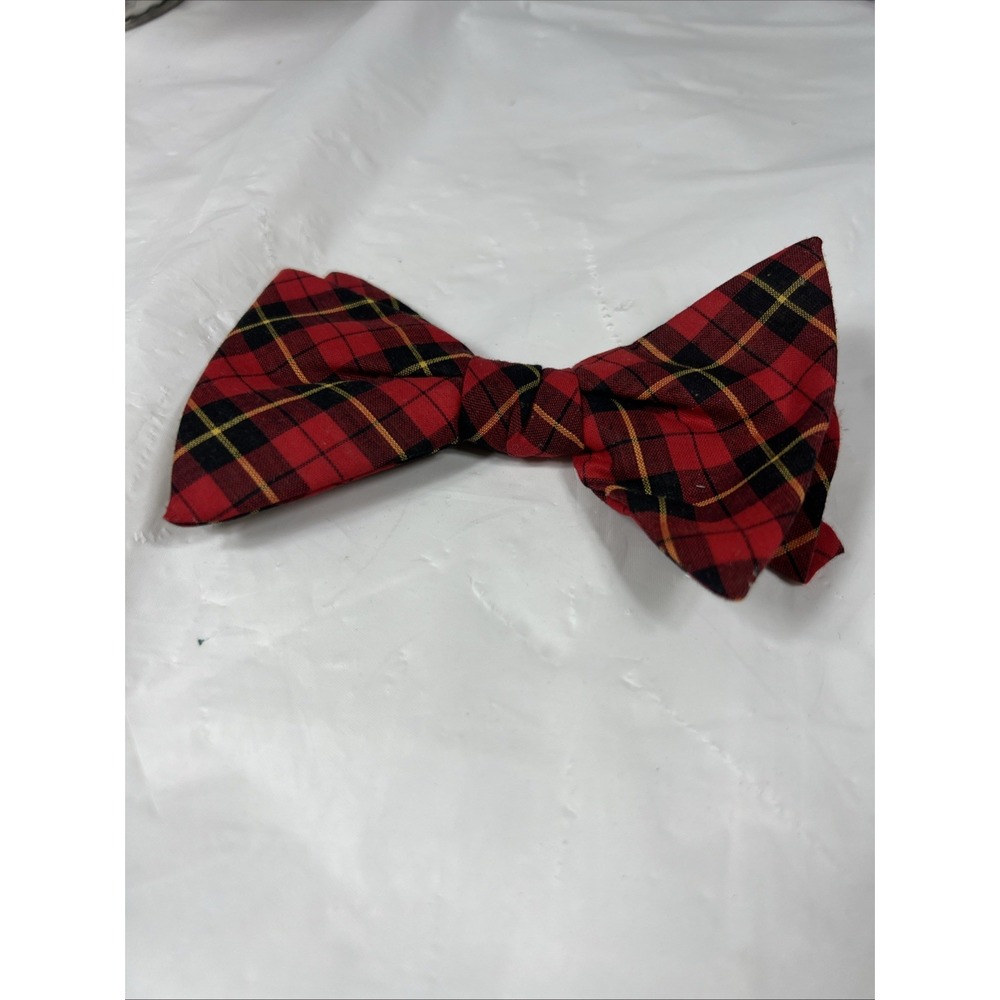 Vintage Royal Rust Resistant Clip on Bow Tie Bowtie 1960s 1970's Red Plaid - Picture 3 of 10